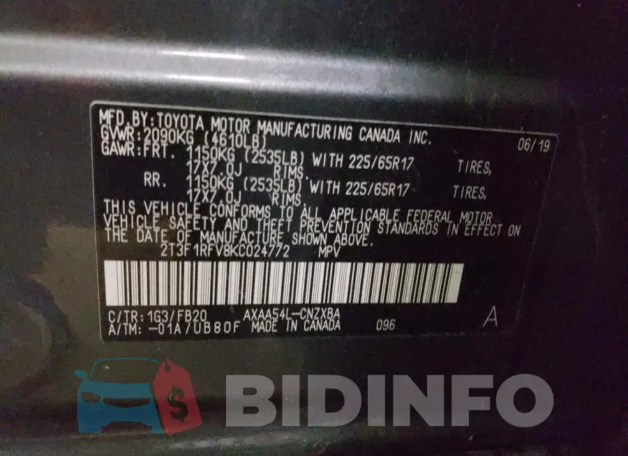 2T3F1RFV8KC024772 Photo# 10