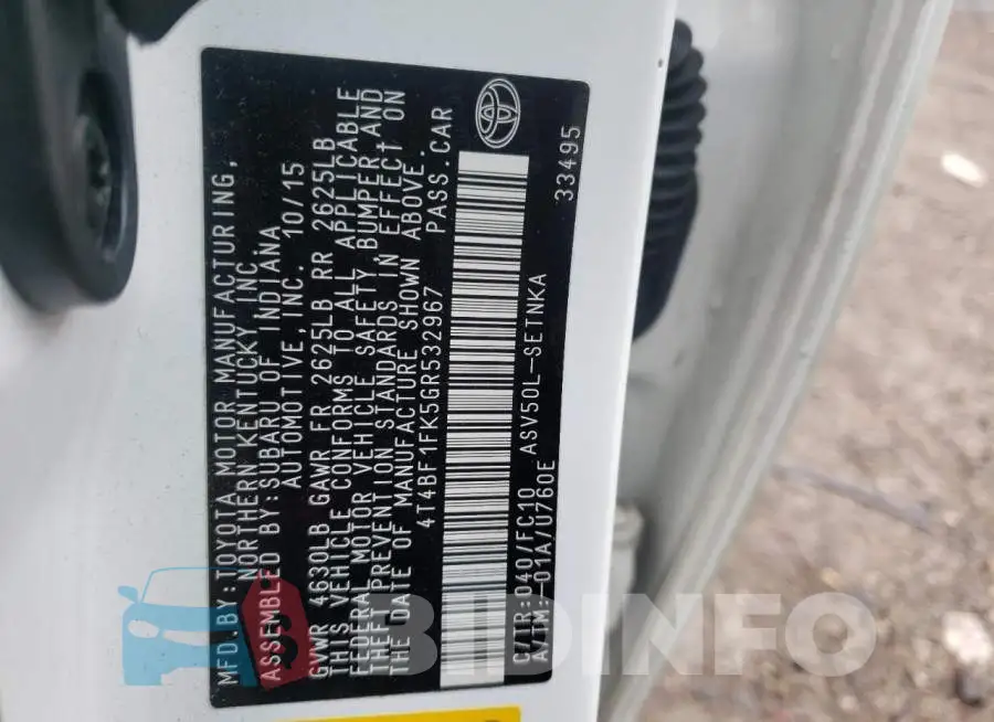 4T4BF1FK5GR532967 Photo# 10