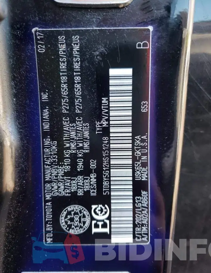 5TDBY5G12HS151248 Photo# 10