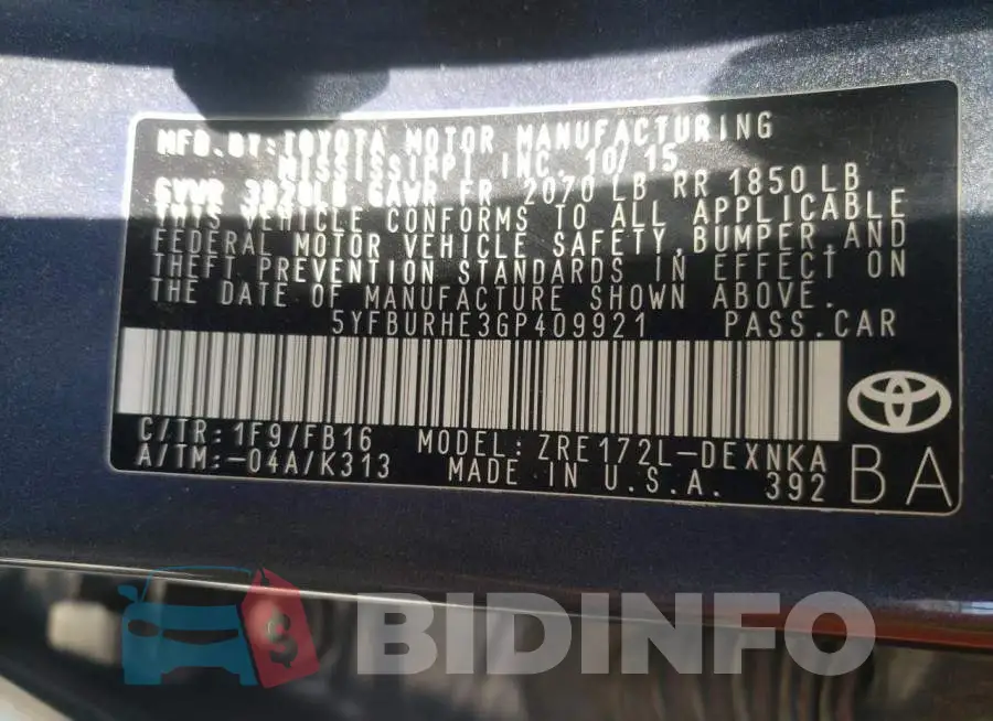 5YFBURHE3GP409921 Photo# 10