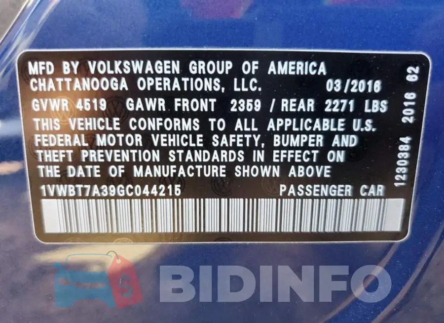 1VWBT7A39GC044215 Photo# 12