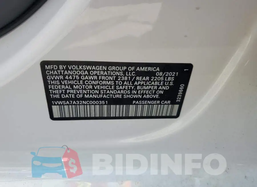 1VWSA7A32NC000351 Photo# 10