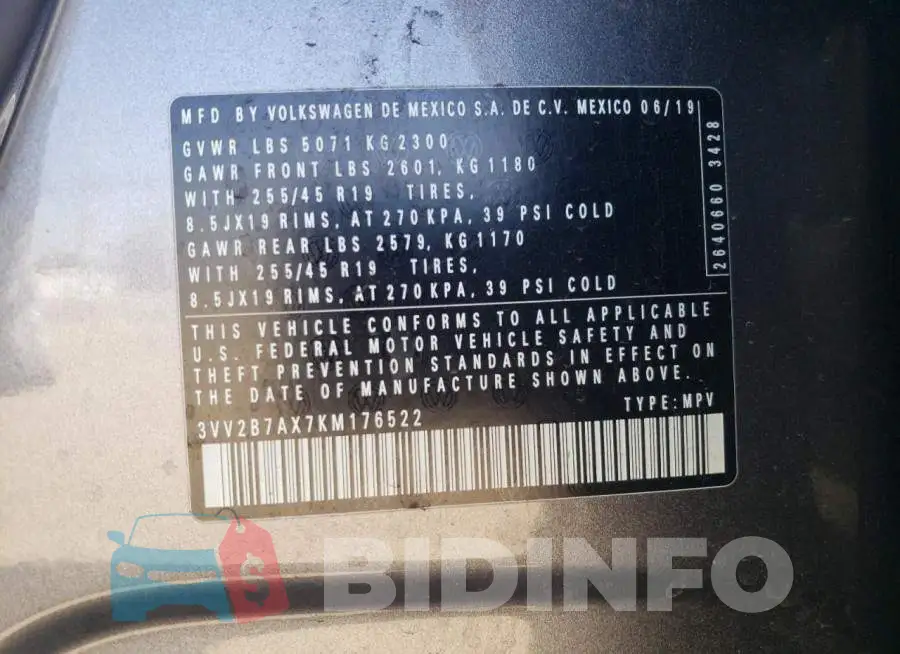 3VV2B7AX7KM176522 Photo# 10