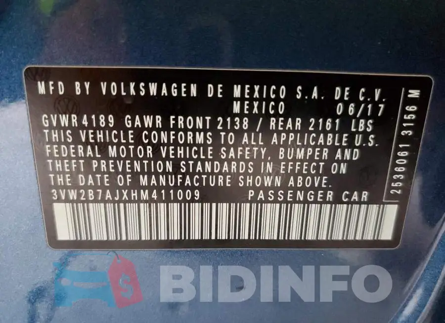 3VW2B7AJXHM411009 Photo# 12