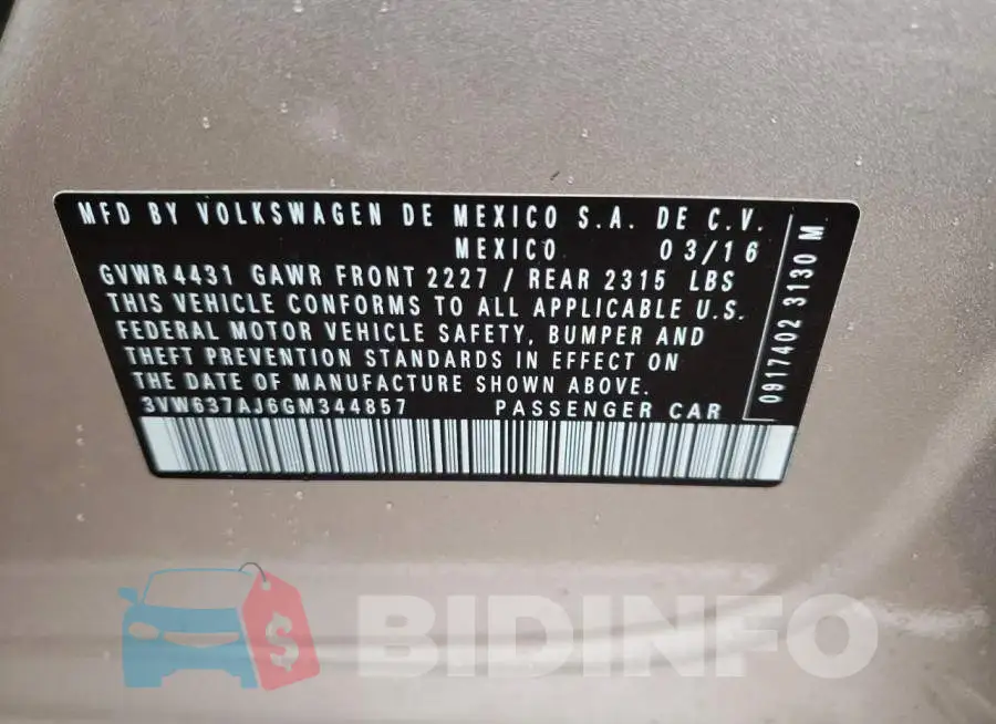 3VW637AJ6GM344857 Photo# 10