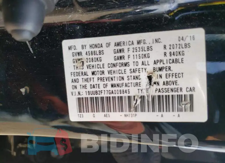 19UUB2F77GA009845 Photo# 10