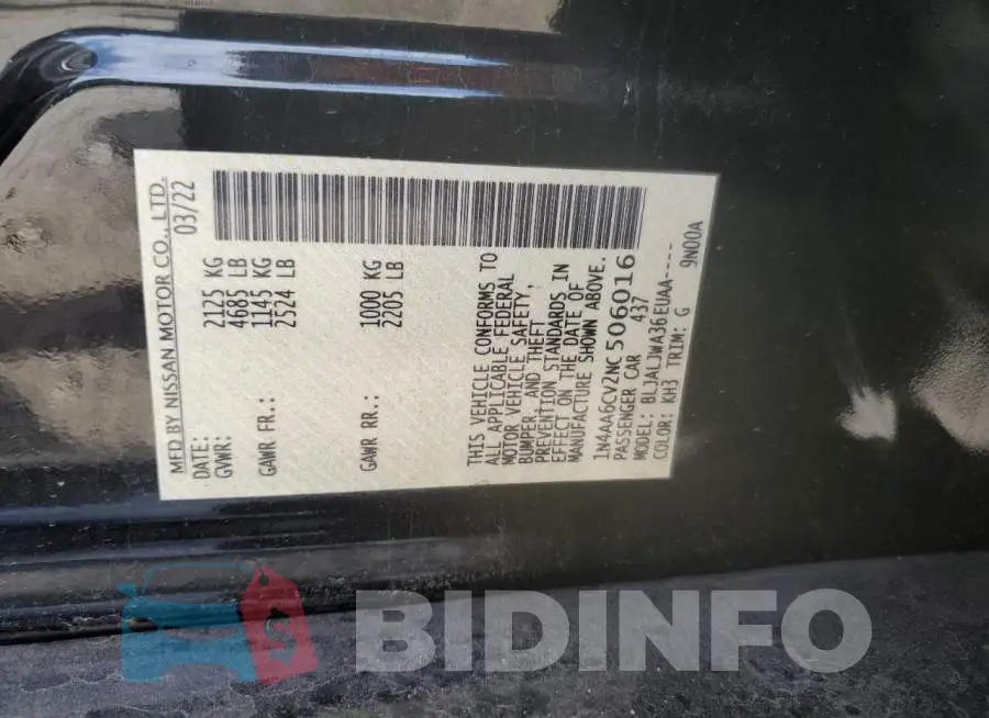 1N4AA6CV2NC506016 Photo# 10
