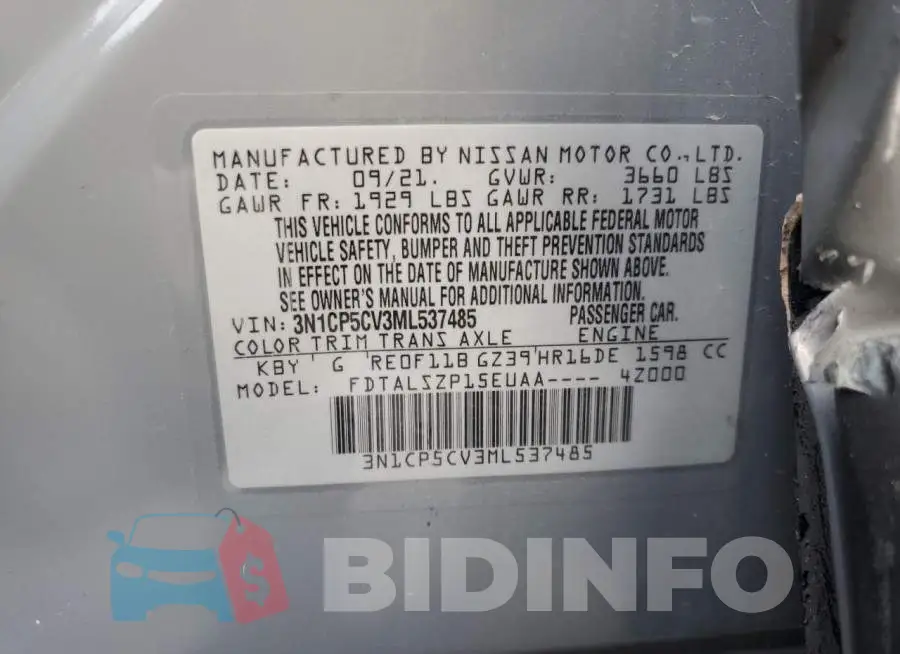 3N1CP5CV3ML537485 Photo# 10