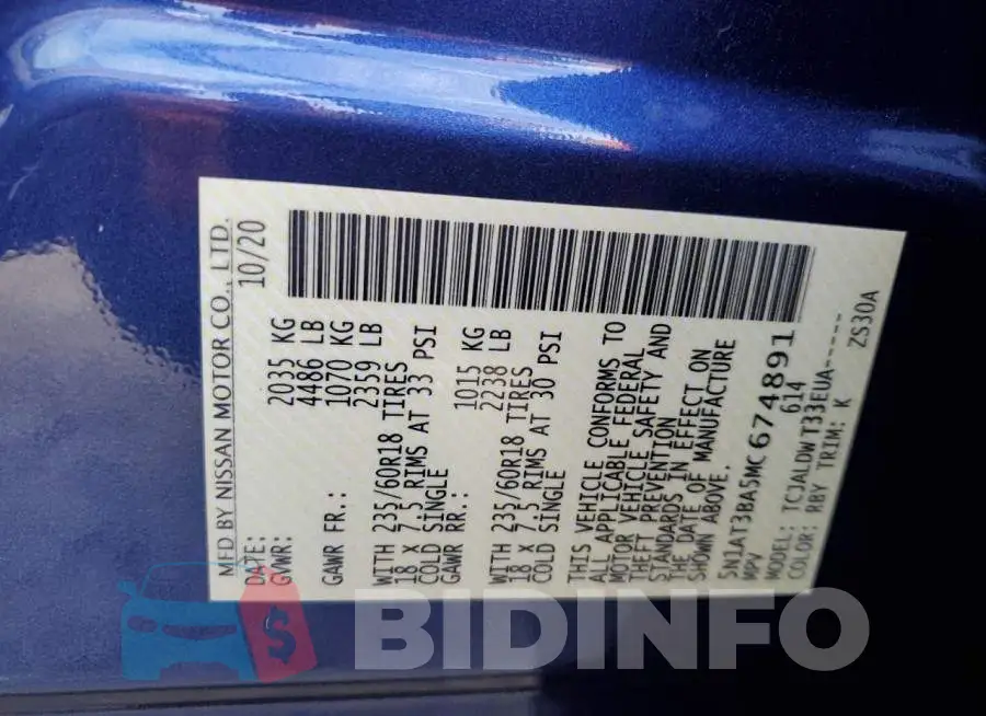 5N1AT3BA5MC674891 Photo# 10
