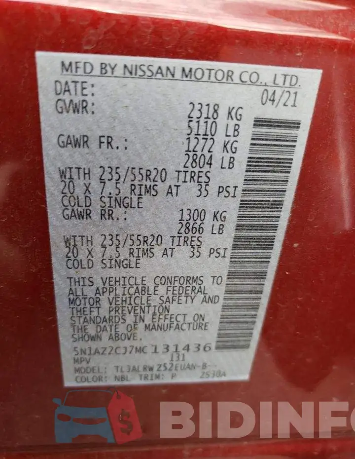 5N1AZ2CJ7MC131436 Photo# 10