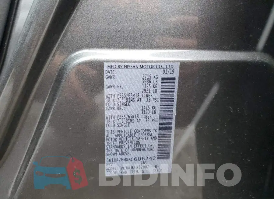 5N1DR2MMXKC606242 Photo# 13