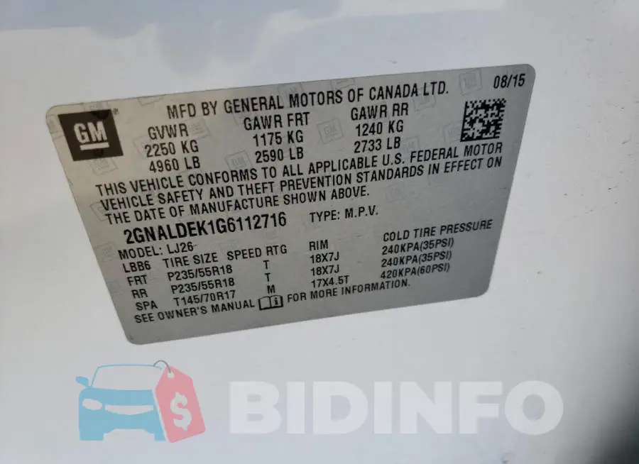 2GNALDEK1G6112716 Photo# 10