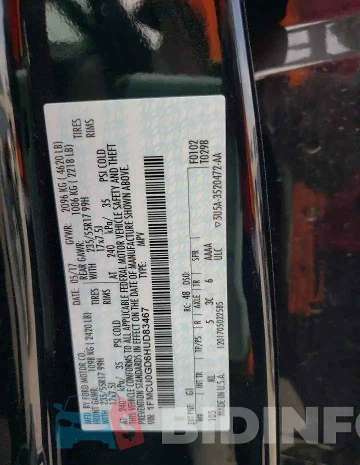 1FMCU0GD6HUD83467 Photo# 10