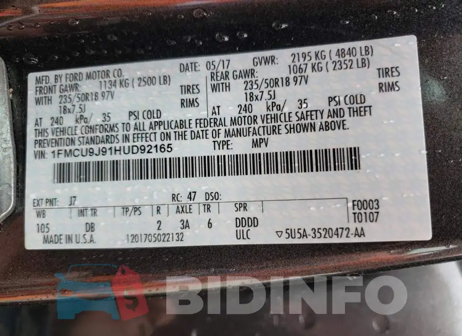 1FMCU9J91HUD92165 Photo# 10