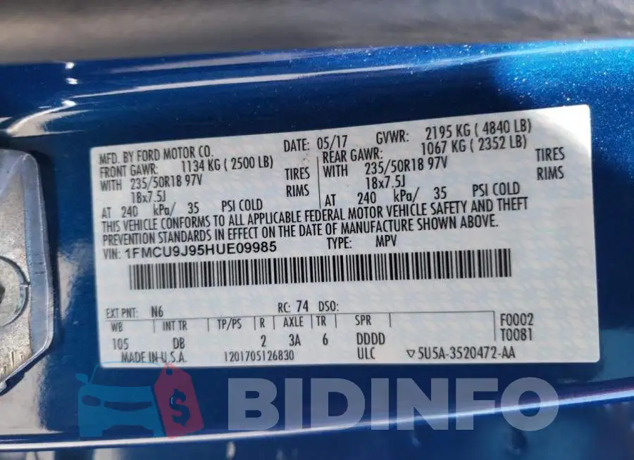 1FMCU9J95HUE09985 Photo# 10