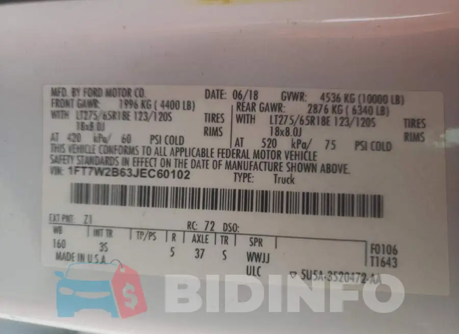 1FT7W2B63JEC60102 Photo# 10
