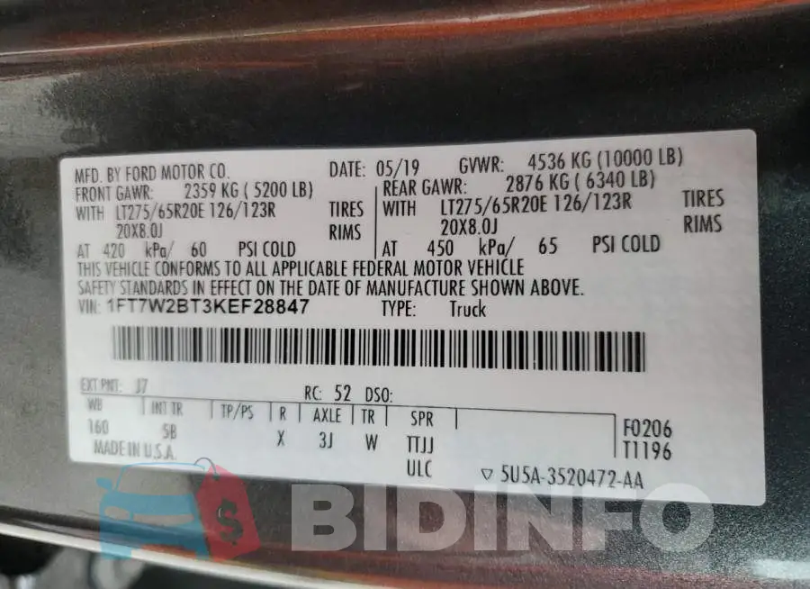 1FT7W2BT3KEF28847 Photo# 10