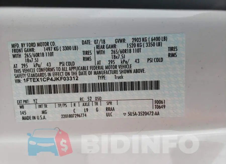 1FTEX1CP4JKF03312 Photo# 10
