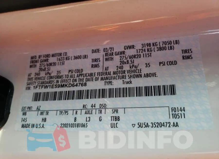 1FTFW1E59MKD64768 Photo# 10