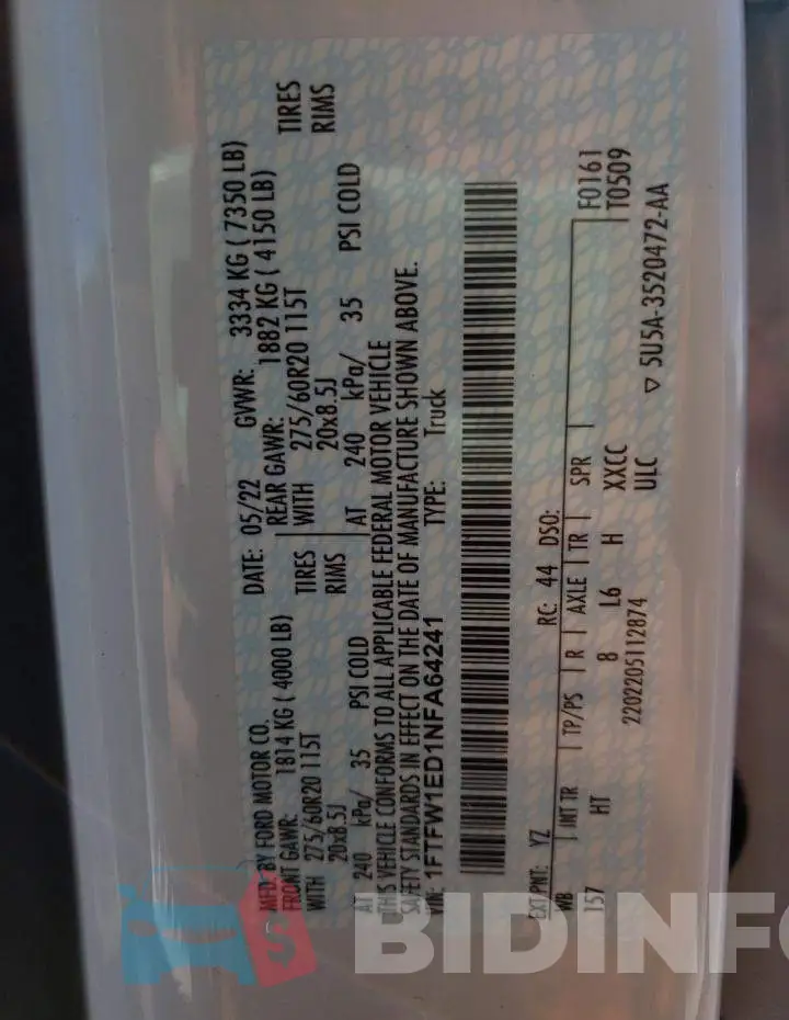 1FTFW1ED1NFA64241 Photo# 10