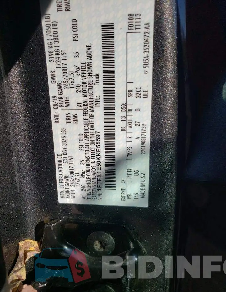 1FTFX1E50KKE55597 Photo# 10