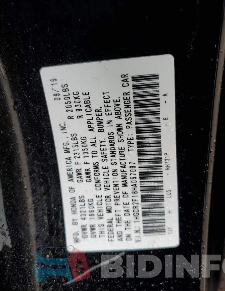 1HGCR2F18HA057097 Photo# 10