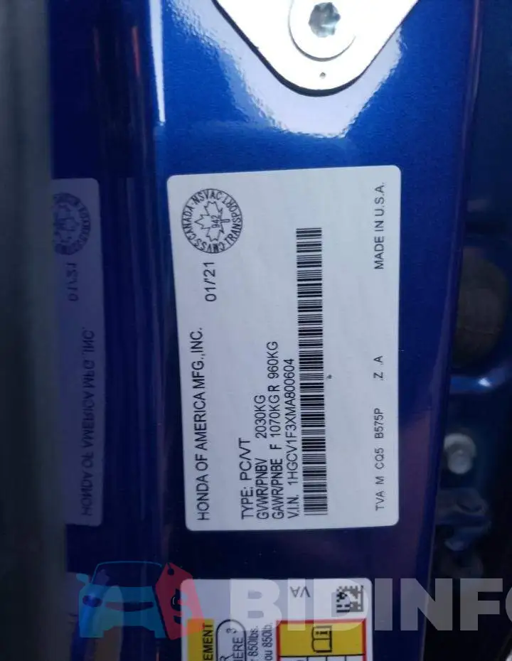 1HGCV1F3XMA800604 Photo# 10