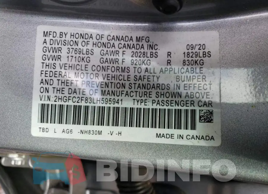 2HGFC2F83LH595941 Photo# 10