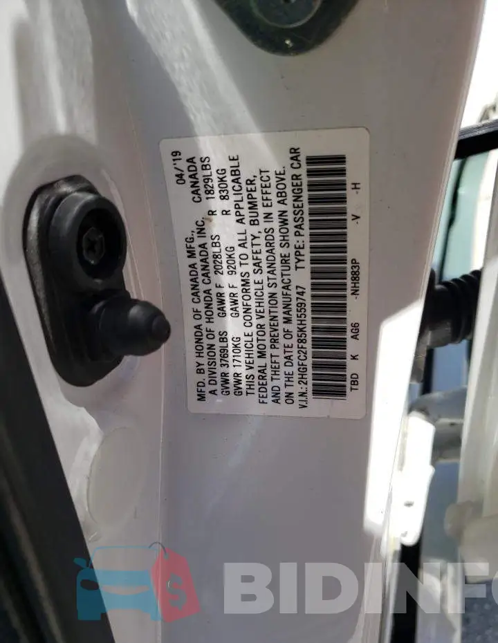 2HGFC2F85KH559747 Photo# 10