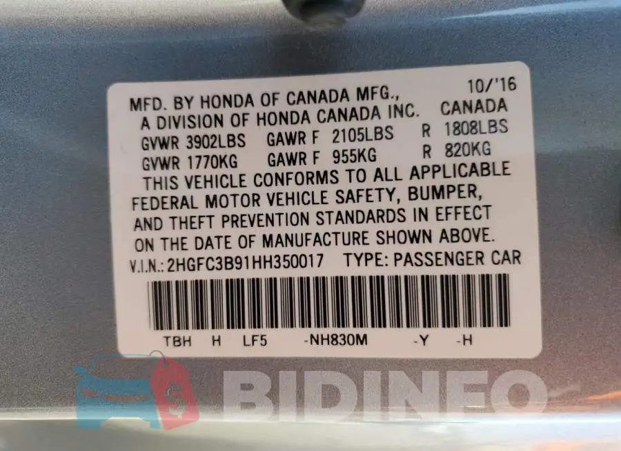 2HGFC3B91HH350017 Photo# 10