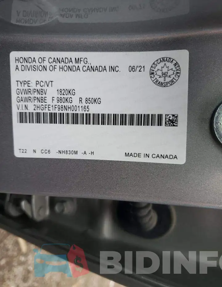 2HGFE1F98NH001165 Photo# 10