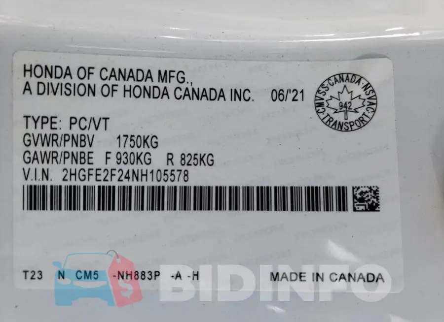 2HGFE2F24NH105578 Photo# 10