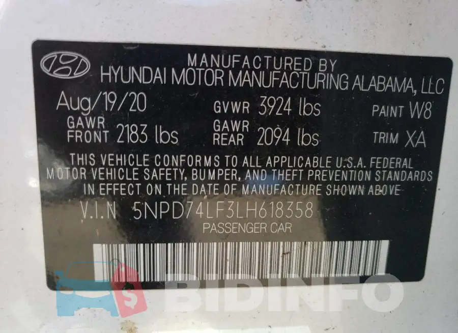 5NPD74LF3LH618358 Photo# 10