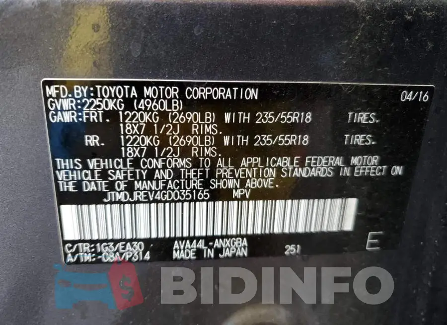 JTMDJREV4GD035165 Photo# 10