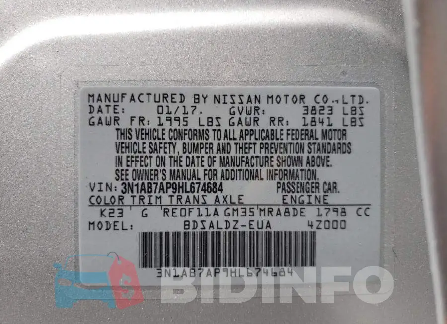 3N1AB7AP9HL674684 Photo# 10