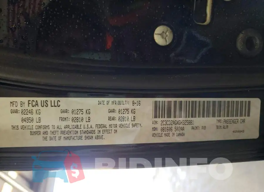 2C3CDZAGXGH325881 Photo# 10