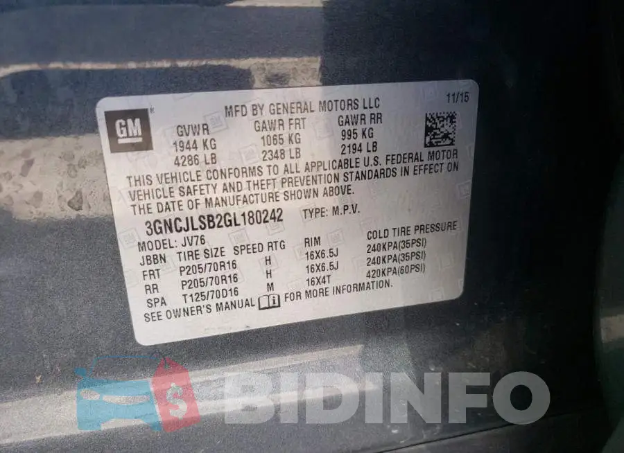 3GNCJLSB2GL180242 Photo# 10
