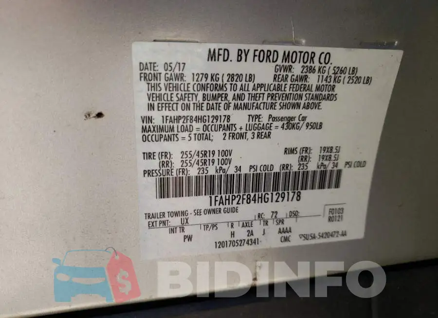 1FAHP2F84HG129178 Photo# 10