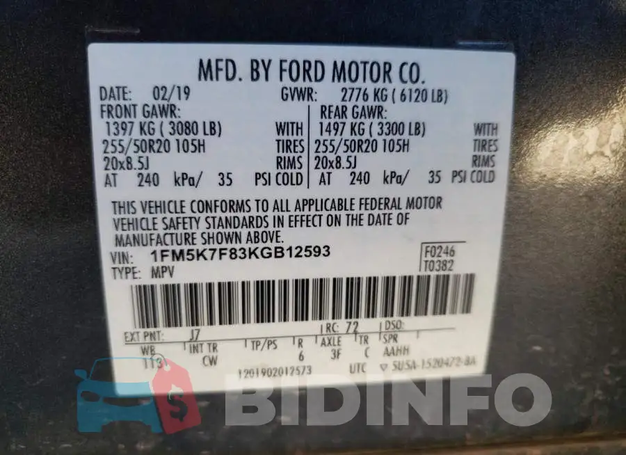 1FM5K7F83KGB12593 Photo# 10