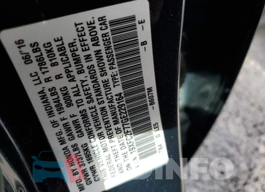 19XFC2F77GE229164 Photo# 10