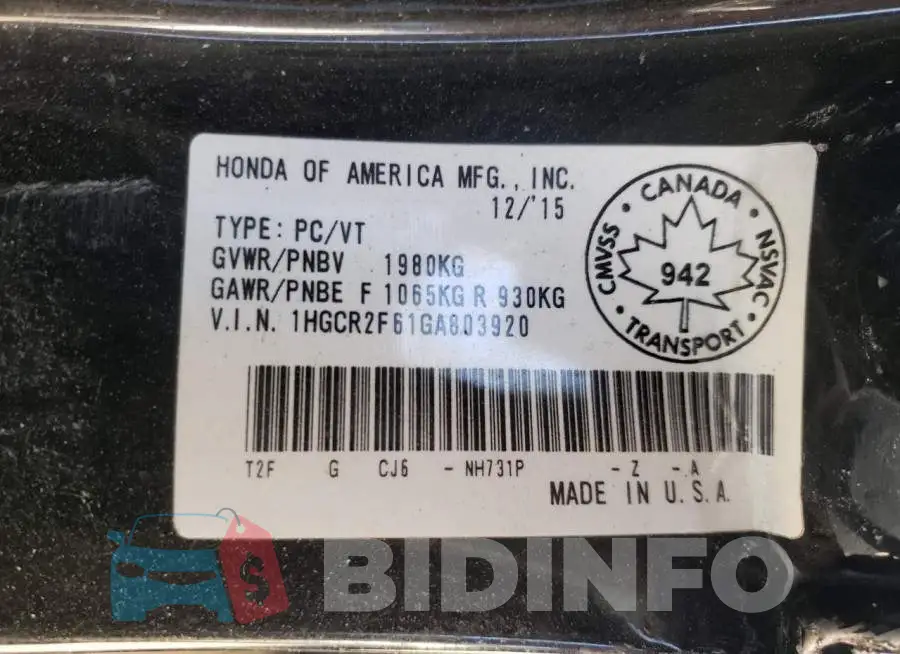 1HGCR2F61GA803920 Photo# 10