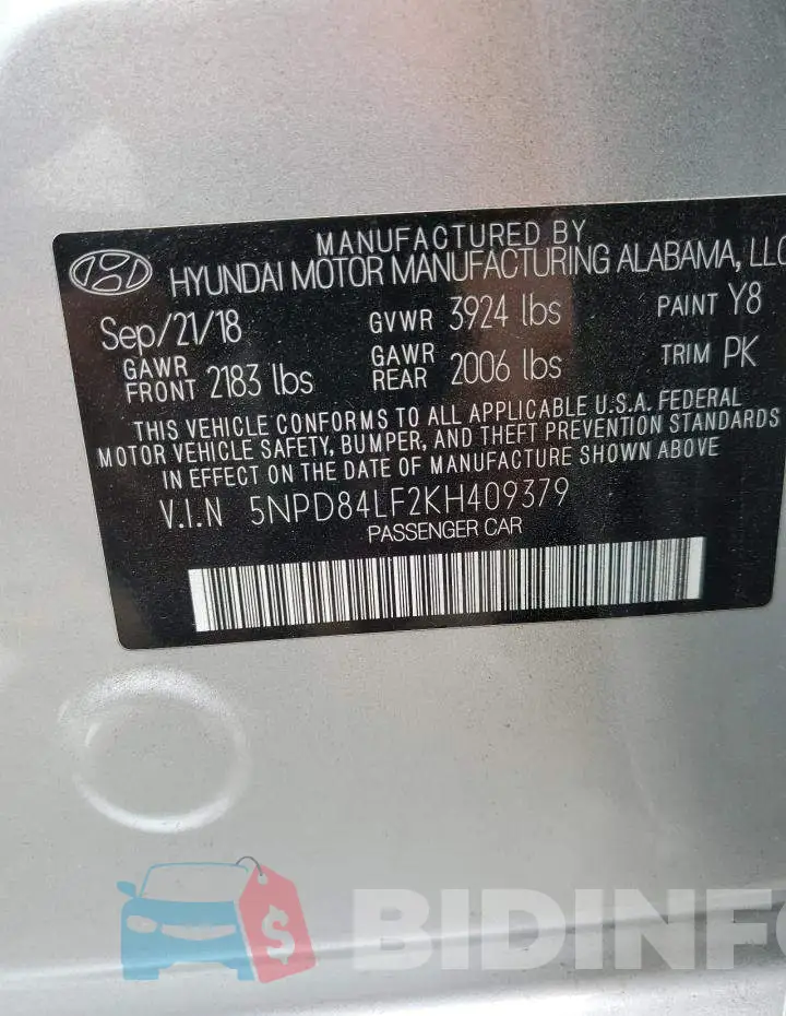 5NPD84LF2KH409379 Photo# 10