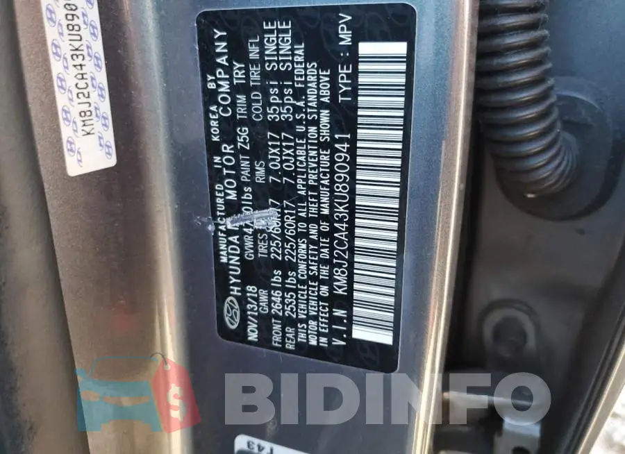 KM8J2CA43KU890941 Photo# 10