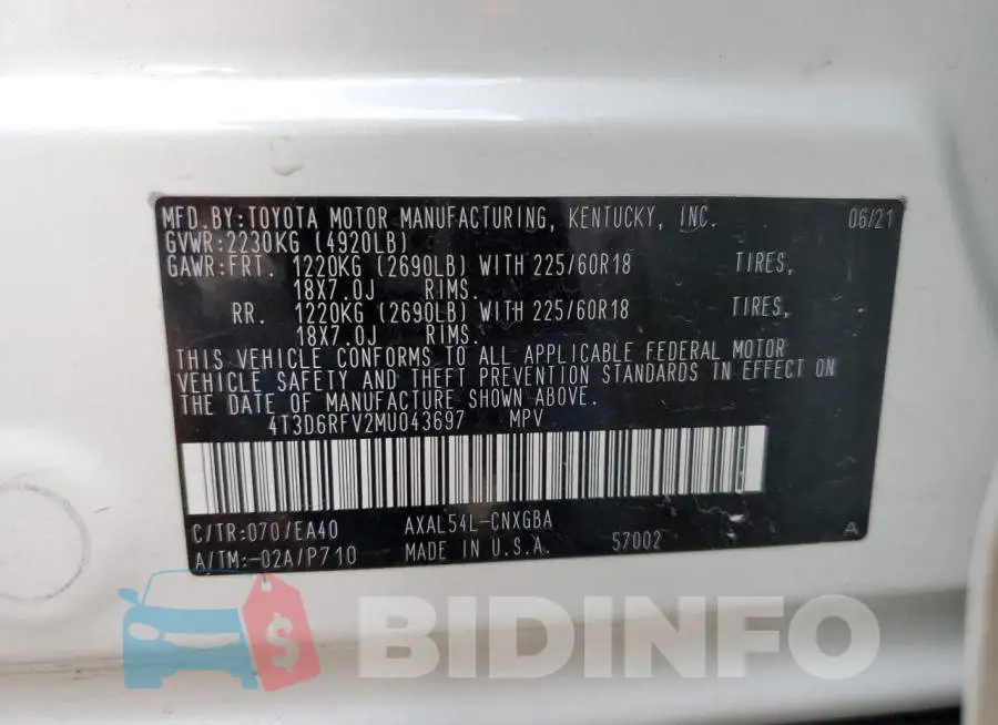 4T3D6RFV2MU043697 Photo# 12