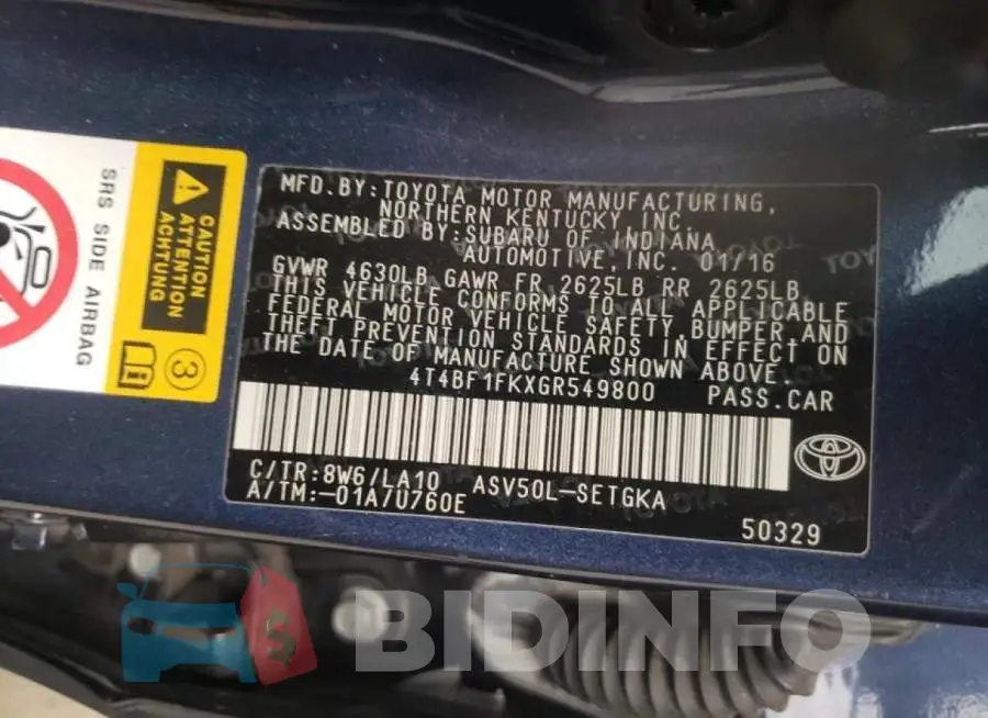 4T4BF1FKXGR549800 Photo# 10