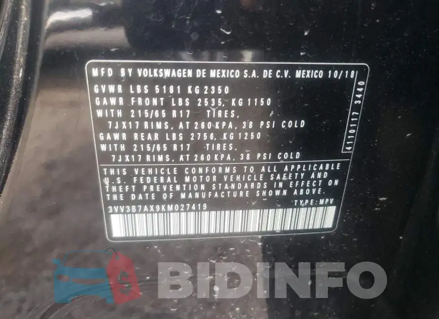 3VV3B7AX9KM027419 Photo# 10