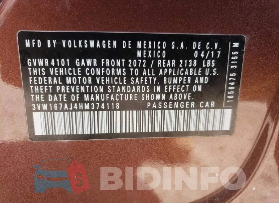 3VW167AJ4HM374118 Photo# 10