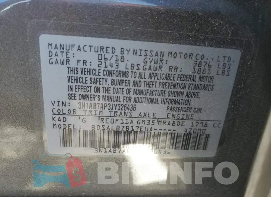 3N1AB7AP3JY326436 Photo# 10