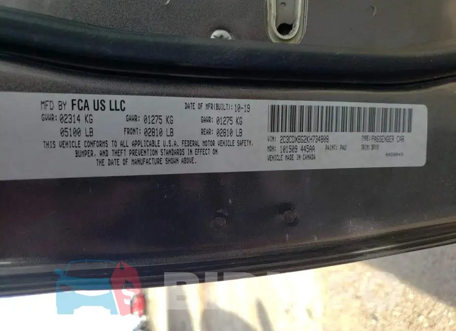 2C3CDXBG2KH734808 Photo# 10