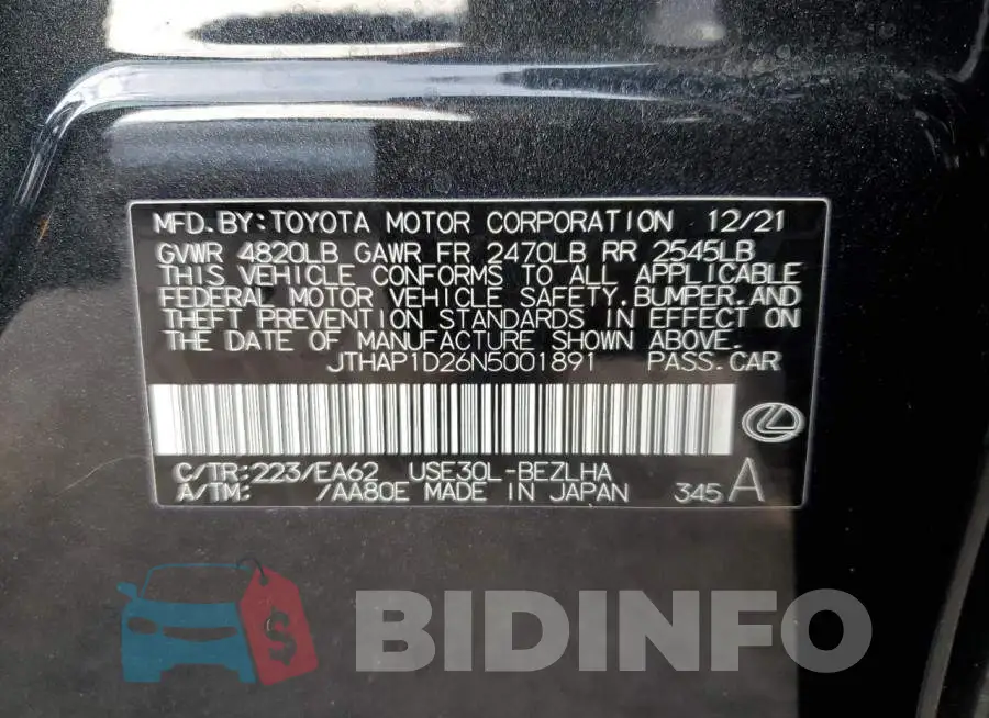 JTHAP1D26N5001891 Photo# 12